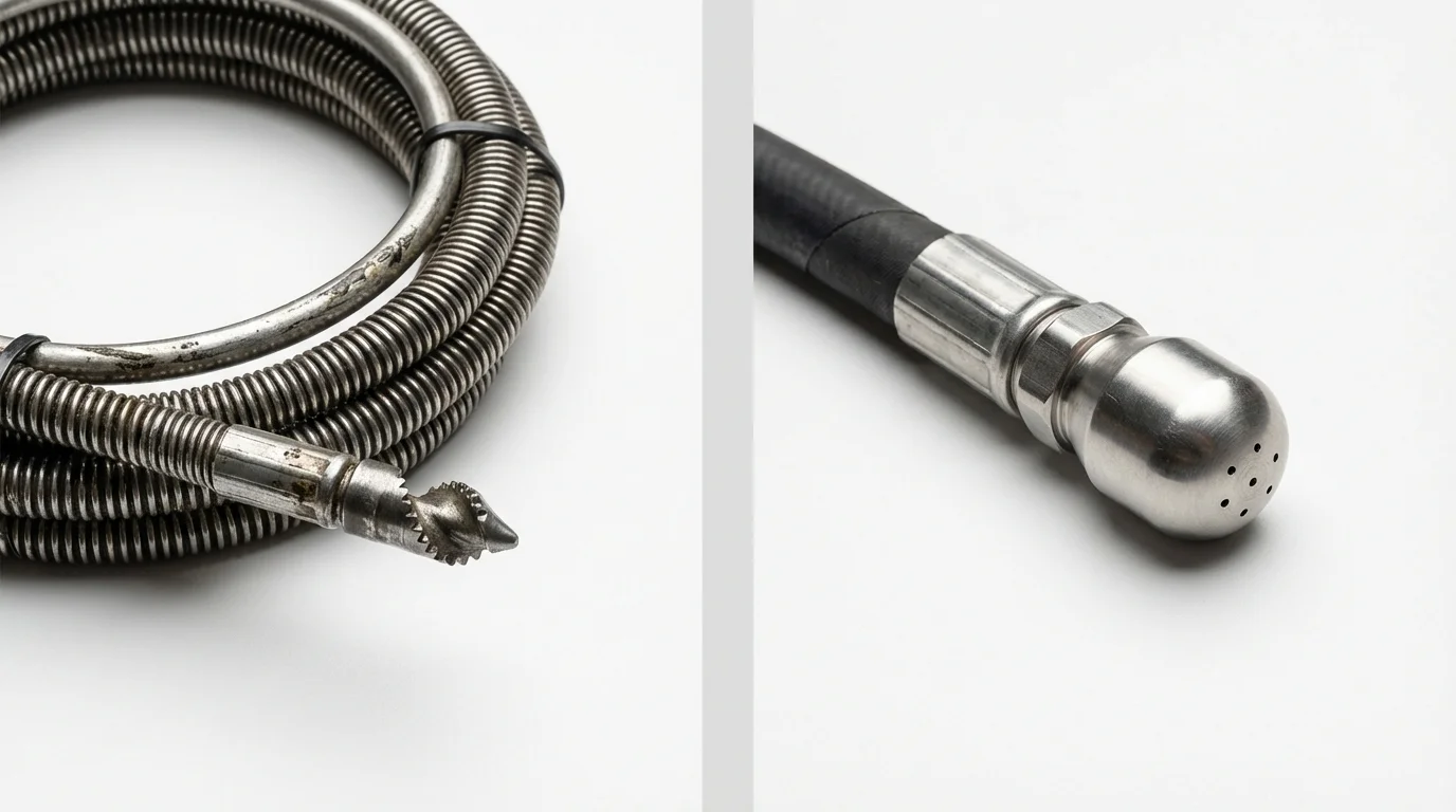 Drain snake cable and hydro jetting nozzle used for drain cleaning in Tea, SD