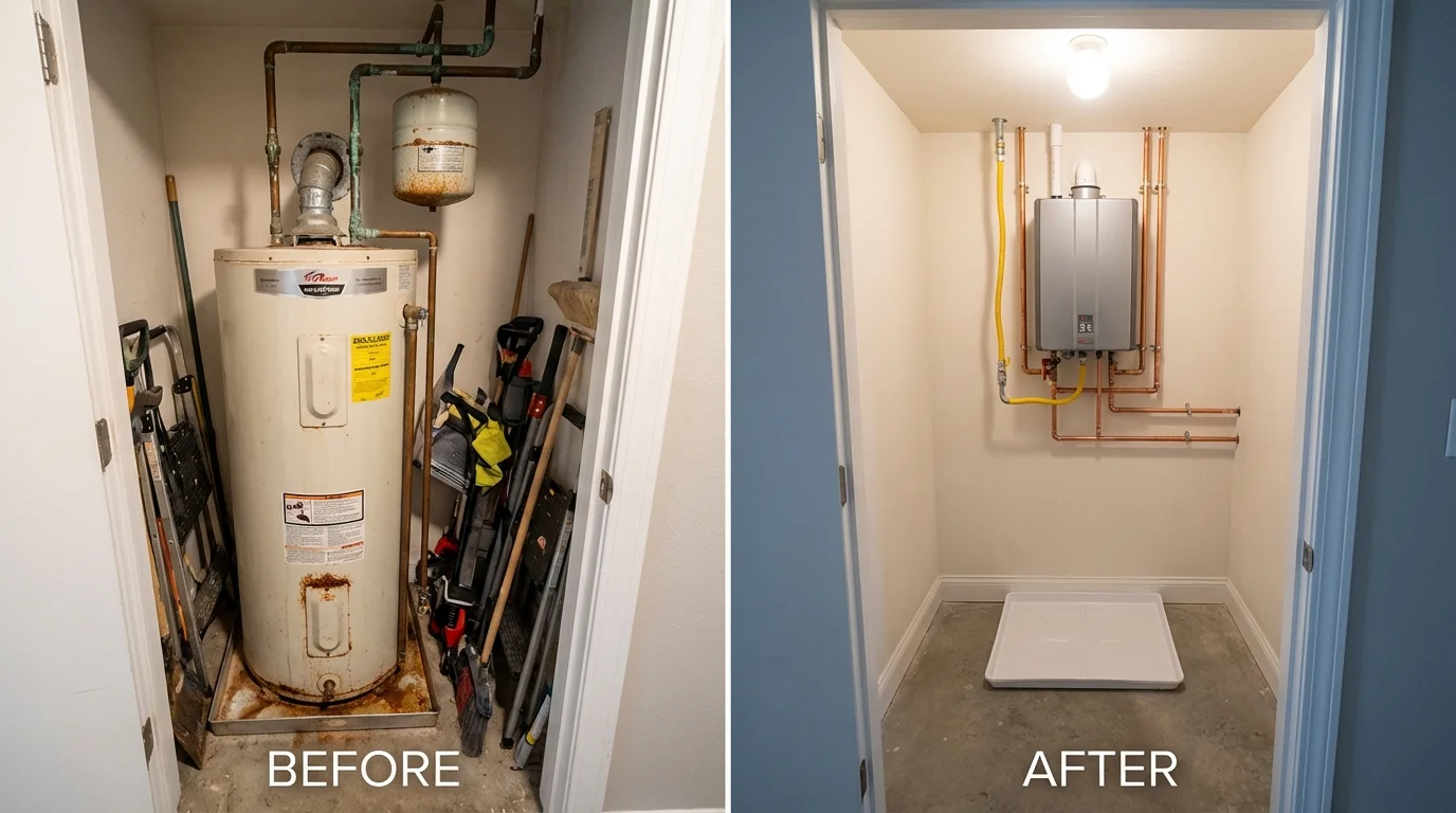 Tank water heater versus wall-mounted tankless unit comparison for Tea, SD homeowners