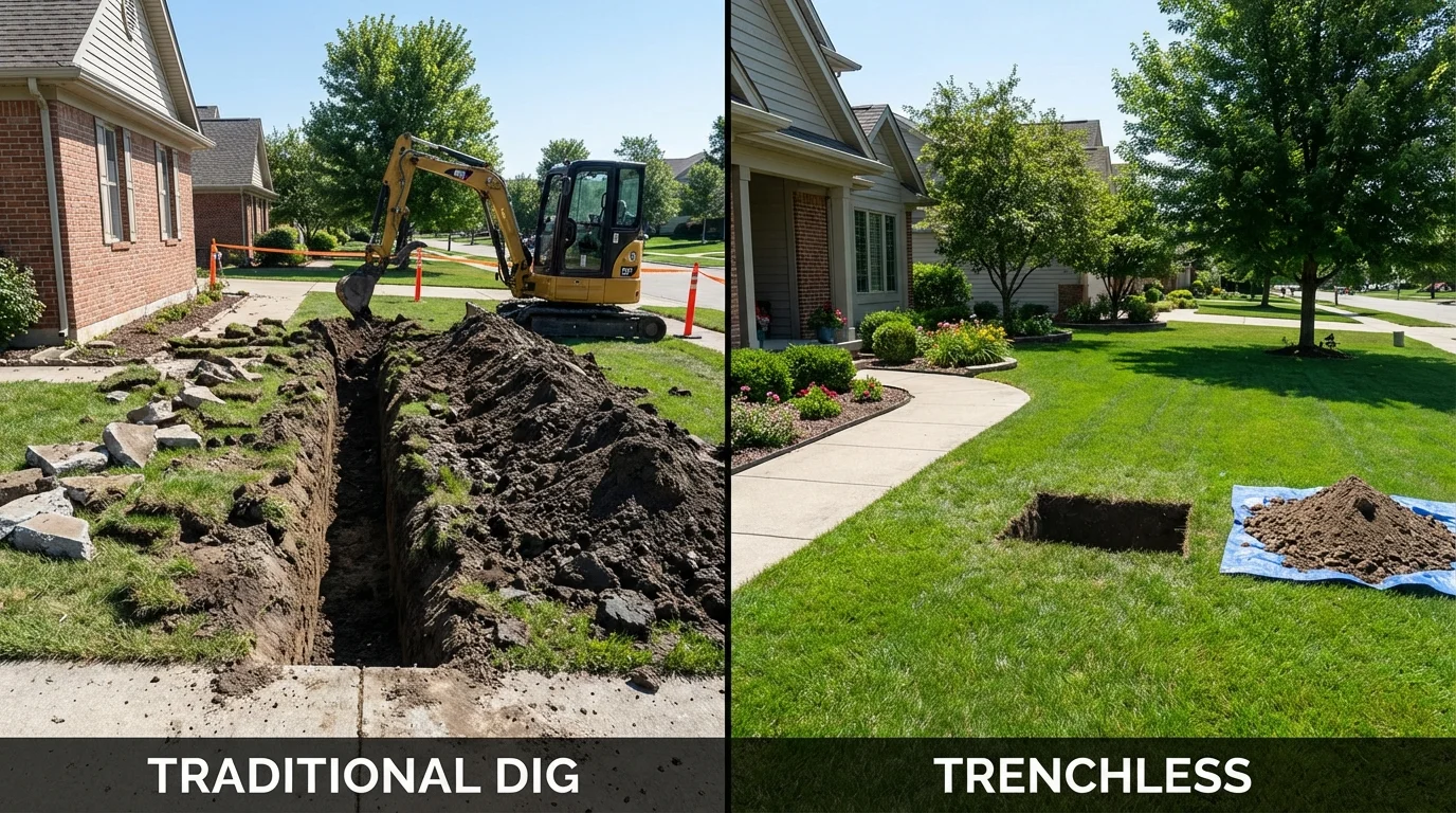 Trenchless sewer repair with minimal yard damage versus traditional excavation in Tea, SD